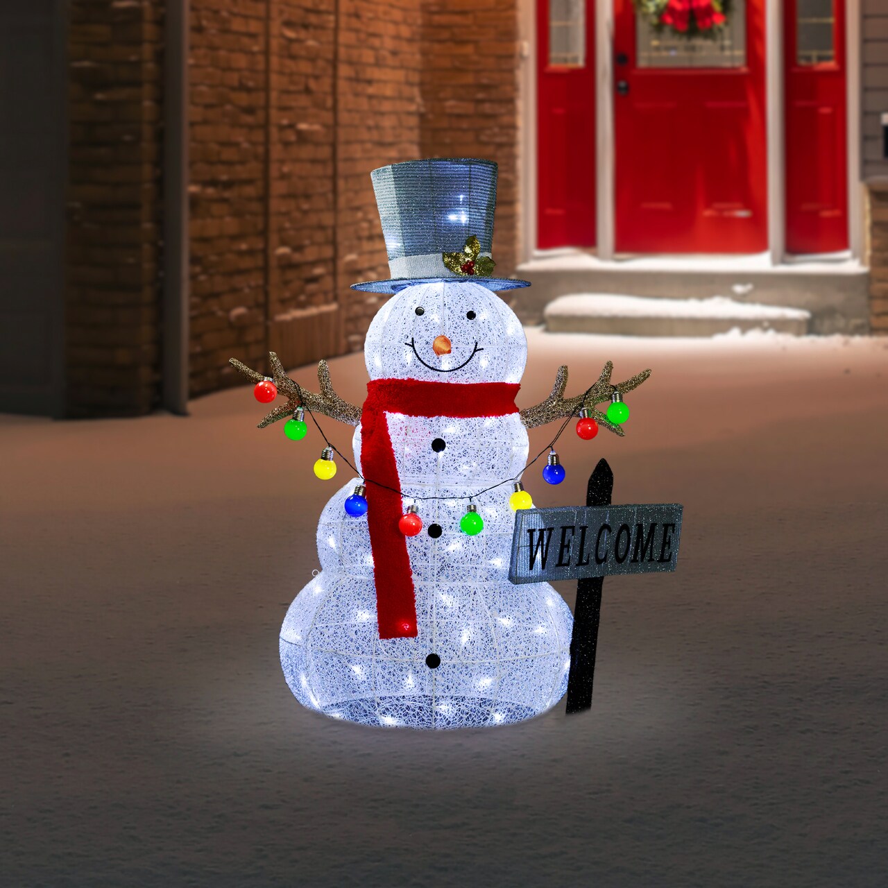 Northlight 3D Lighted "Welcome" Snowman Outdoor Christmas Decoration - 48" - Warm White LED